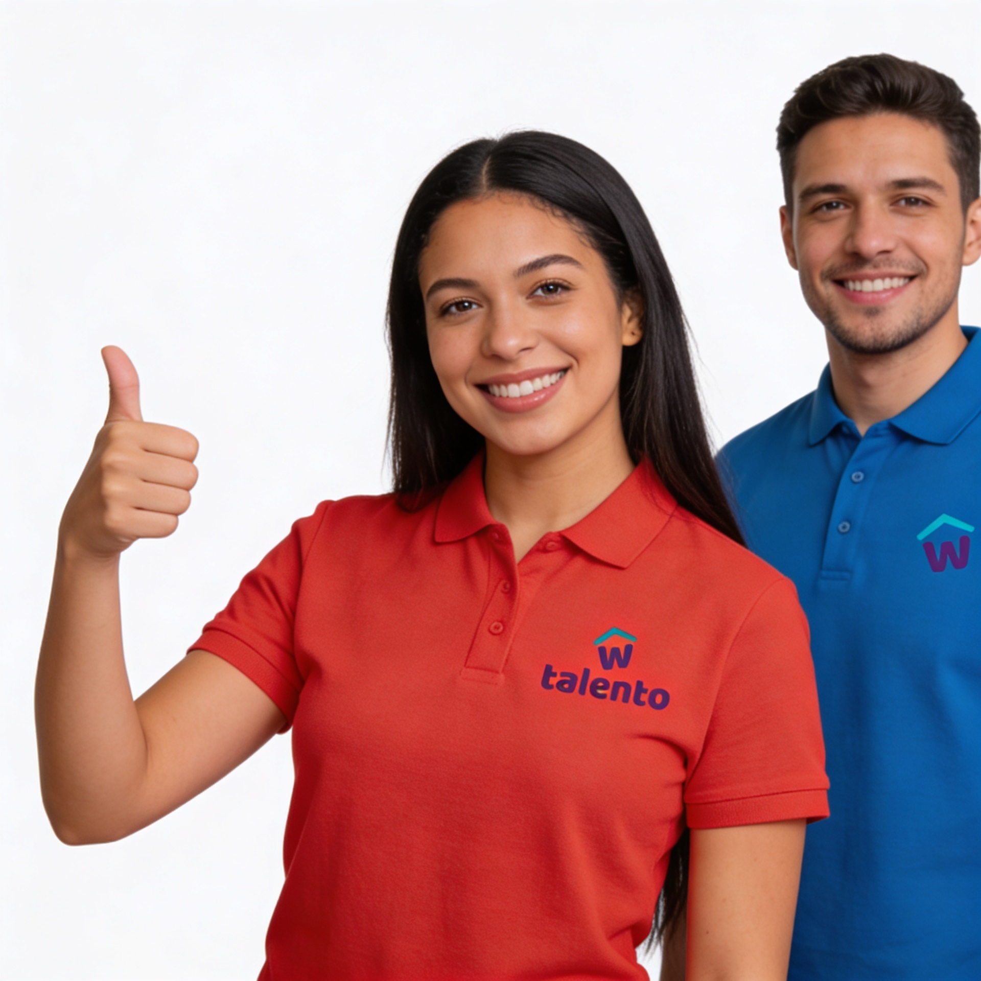 Equipo de distribuidores Talento Celular — uniforme rojo y azul